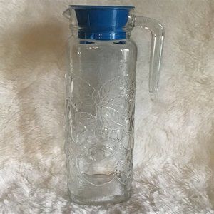 Vintage Arcoroc Glass Pitcher Raised Fruit Design